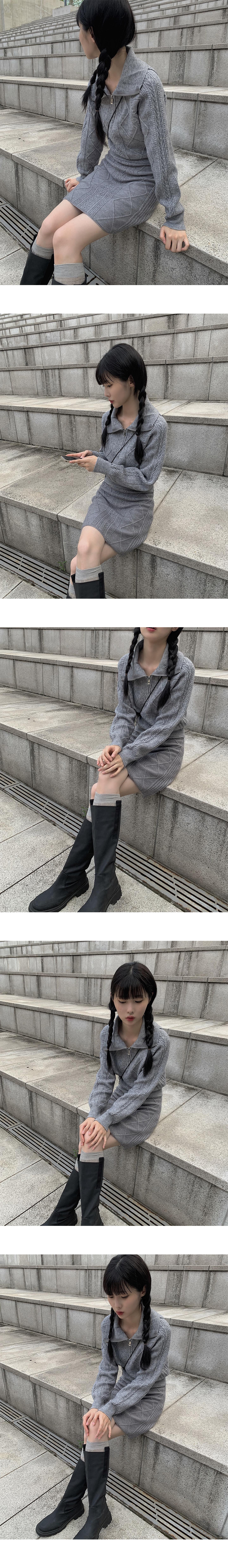 ハーフジップニットミニスカートSET レディースファッション通販 DHOLIC