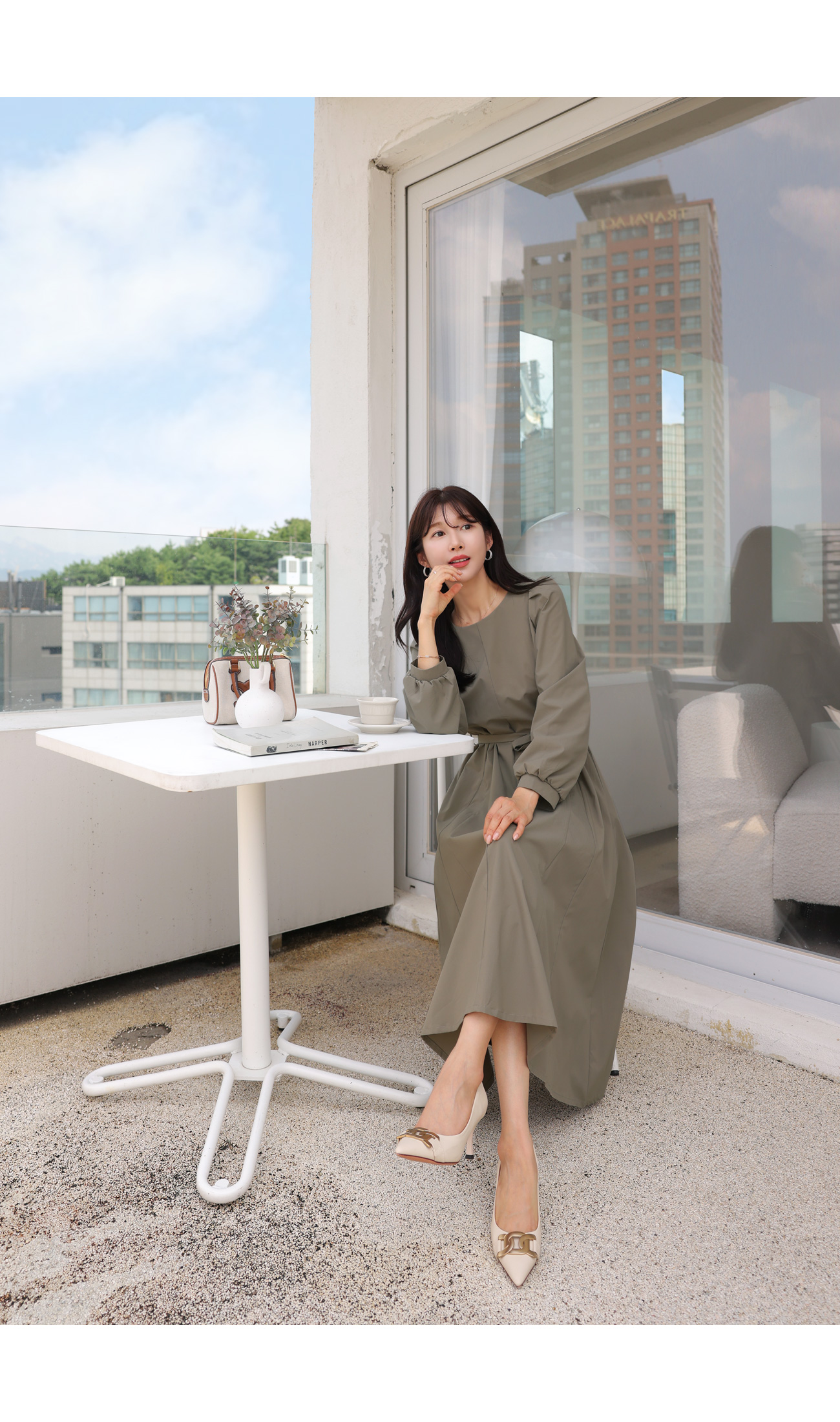 ラウンドネック長袖ロングワンピース | レディースファッション通販