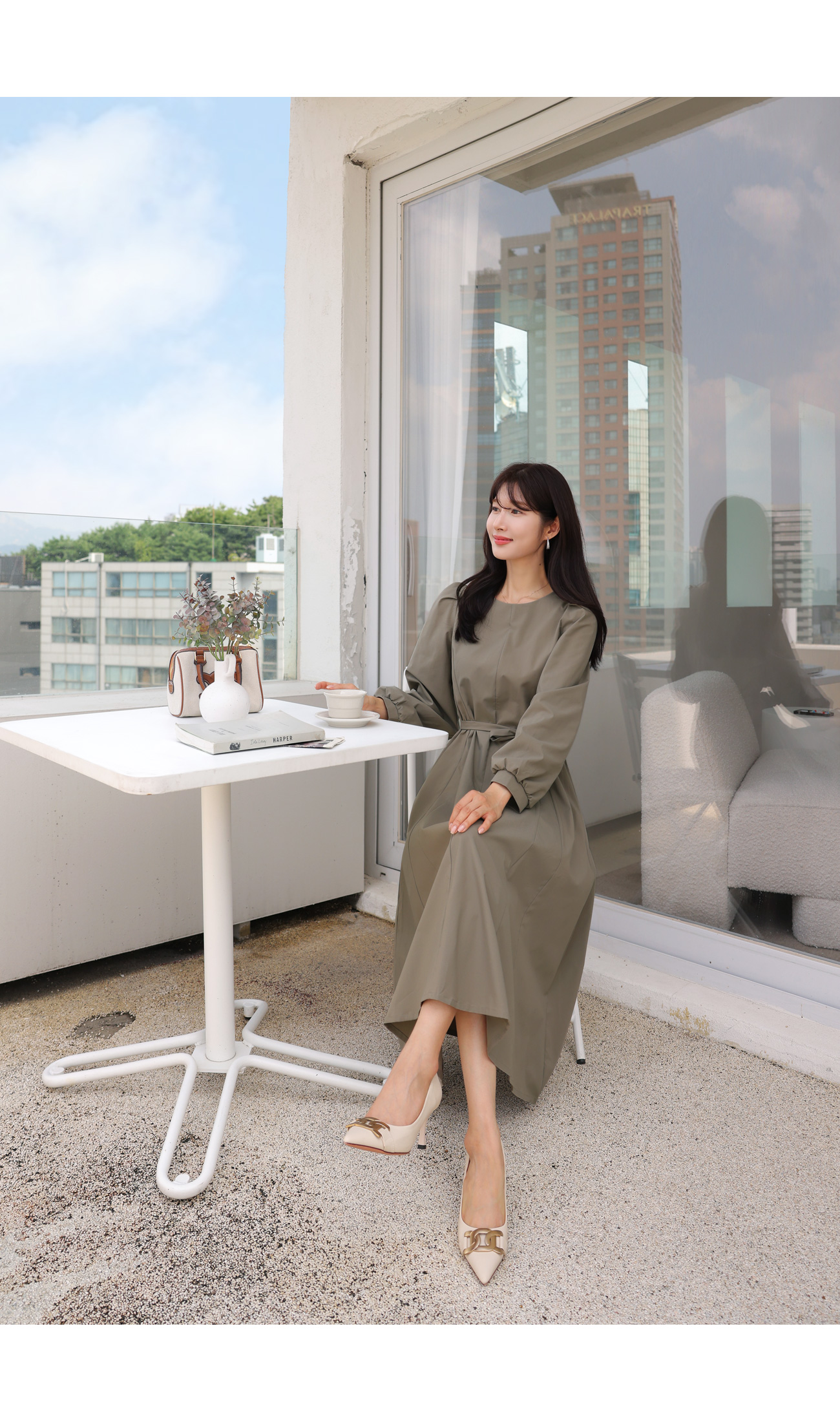 ラウンドネック長袖ロングワンピース | レディースファッション通販