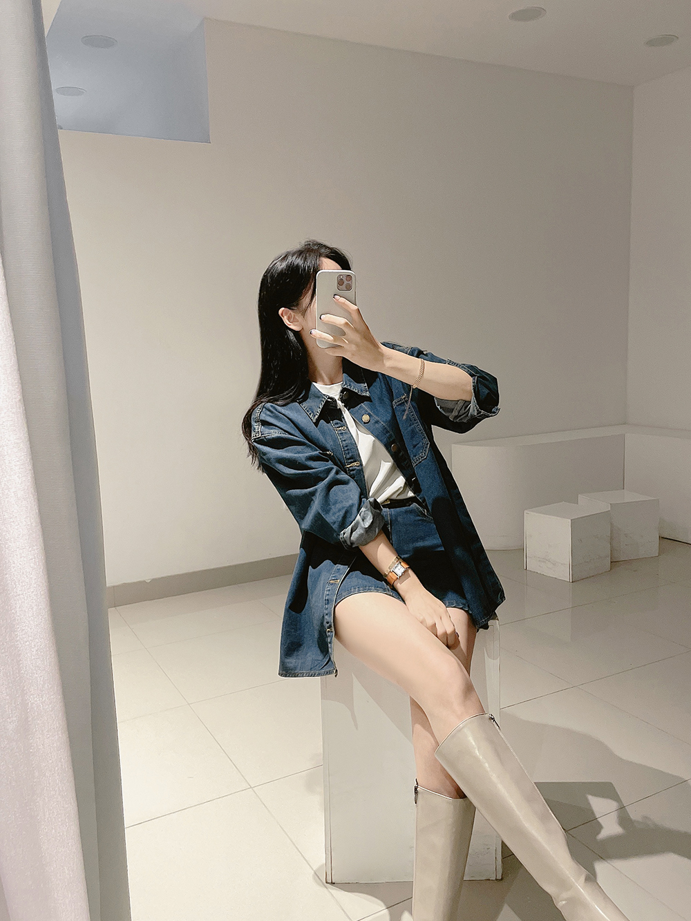 デニムシャツ&ミニスカートSET | レディースファッション通販 - DHOLIC