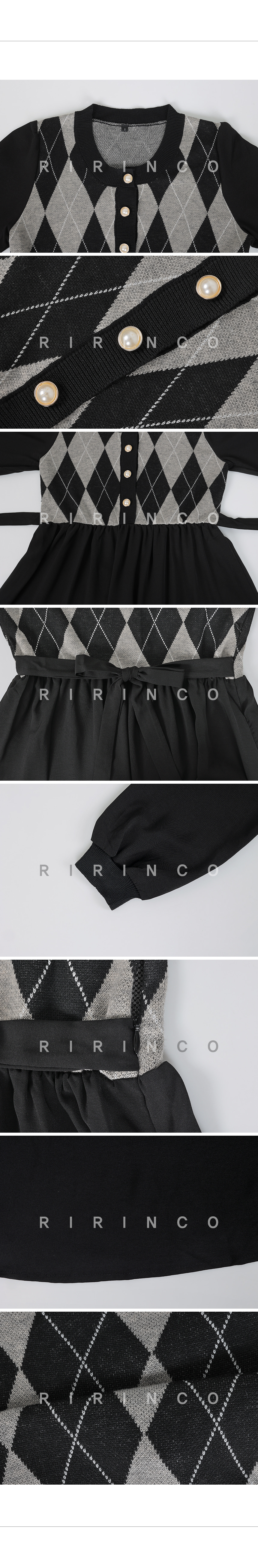 RIRINCO アーガイル柄バックリボンロングワンピース