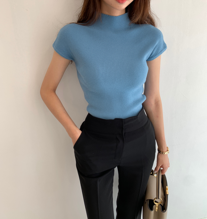 モックネックショートスリーブニット | レディースファッション