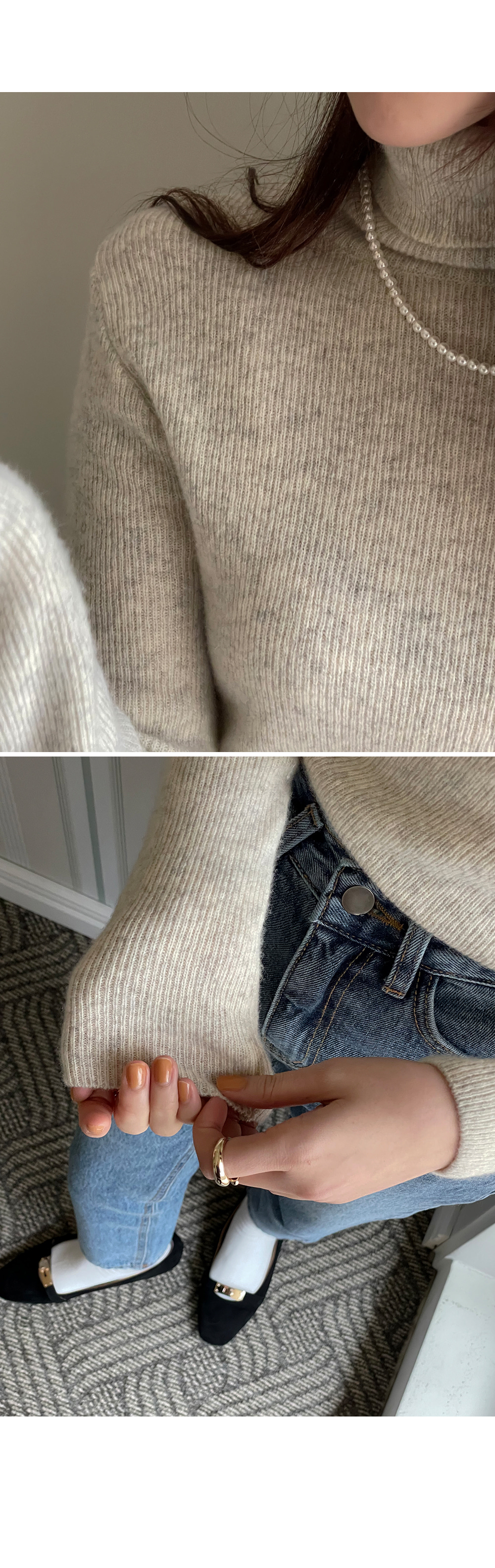カシミヤ混タートルネックリブニット UNIQLO】（M）カシミヤ混タートルネックリブニットセーター