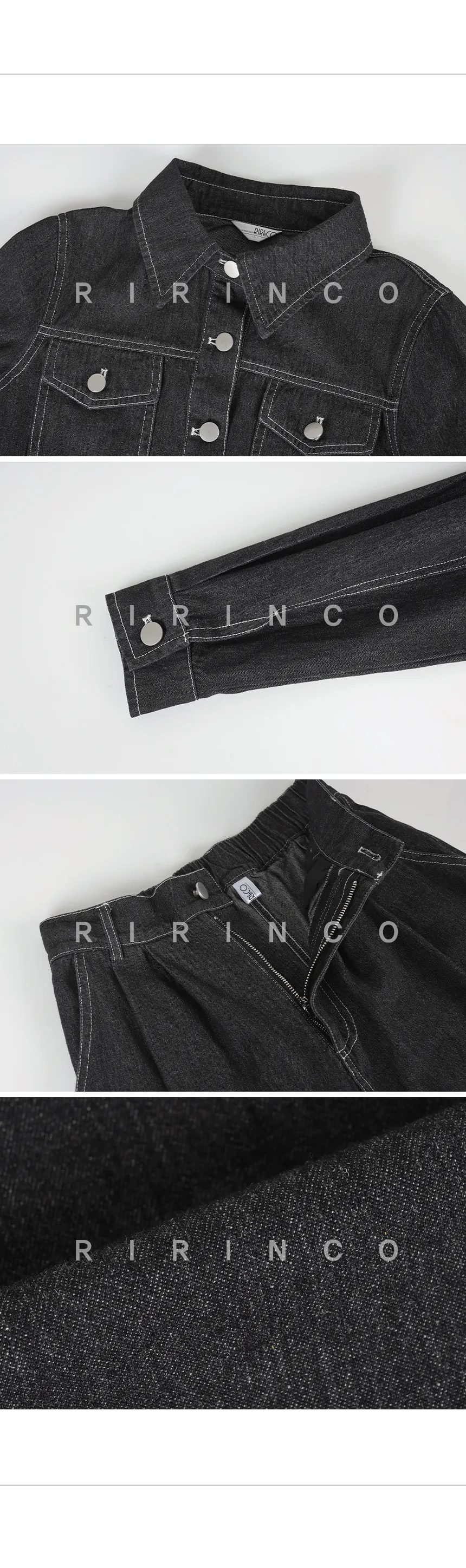 RIRINCO デニムピンタックバックゴムワイドツーピース上下セット