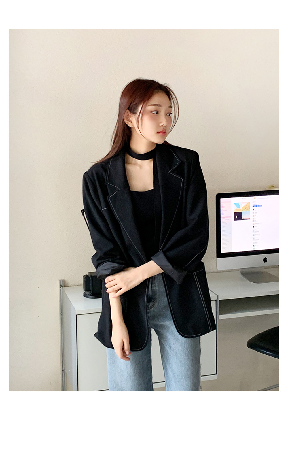 ピヌエ ショルダーステッチテーラードジャケット BLACK PINUE ショルダーステッチテーラードジャケット ブラック pinueピヌエ