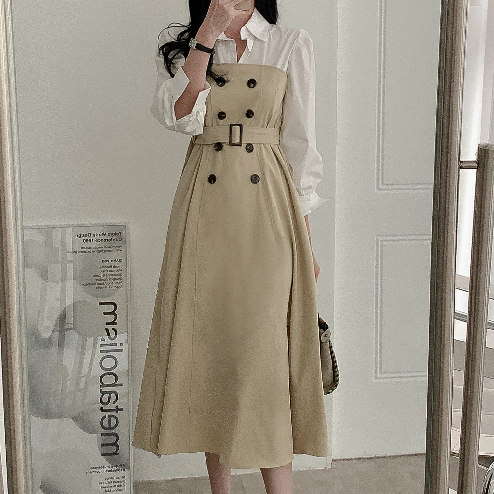 ★ChicLine★ ロメディ 配色 シャ ベルト ワンピース 1704515_info_C7184FE8-D743-