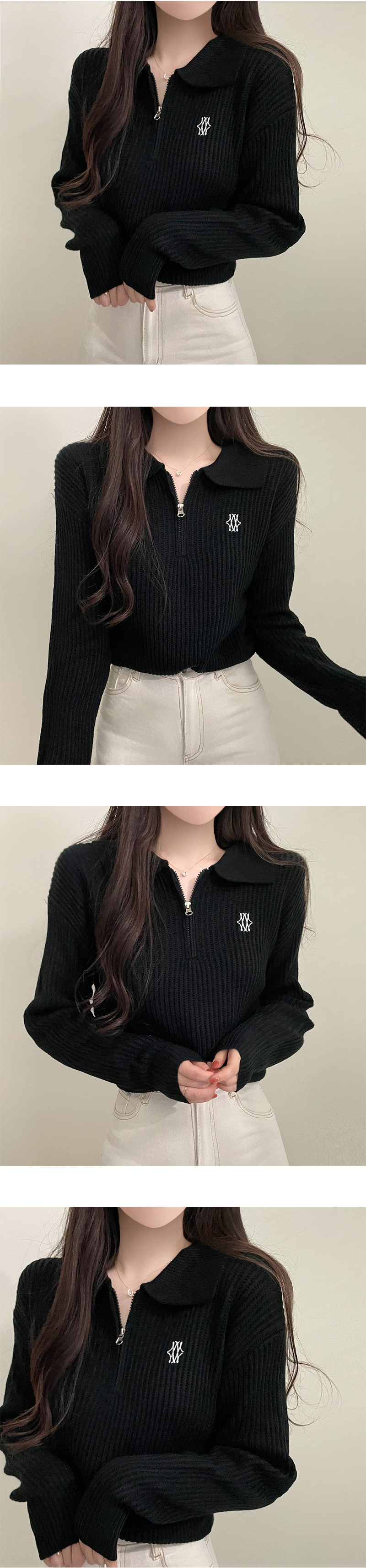 刺繍ハーフジップカラーニット | レディースファッション通販