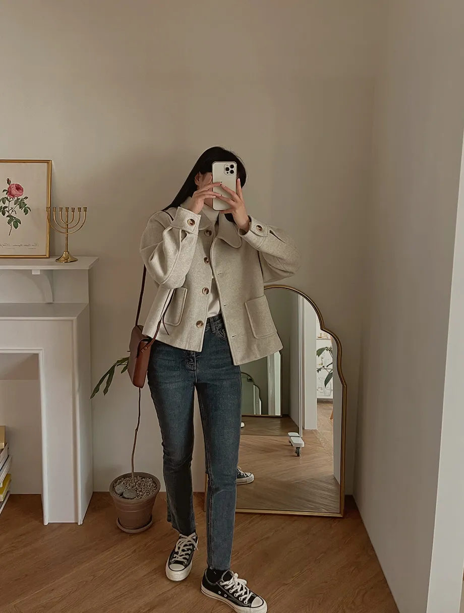 RIRINCO シングルボタンショート丈コート