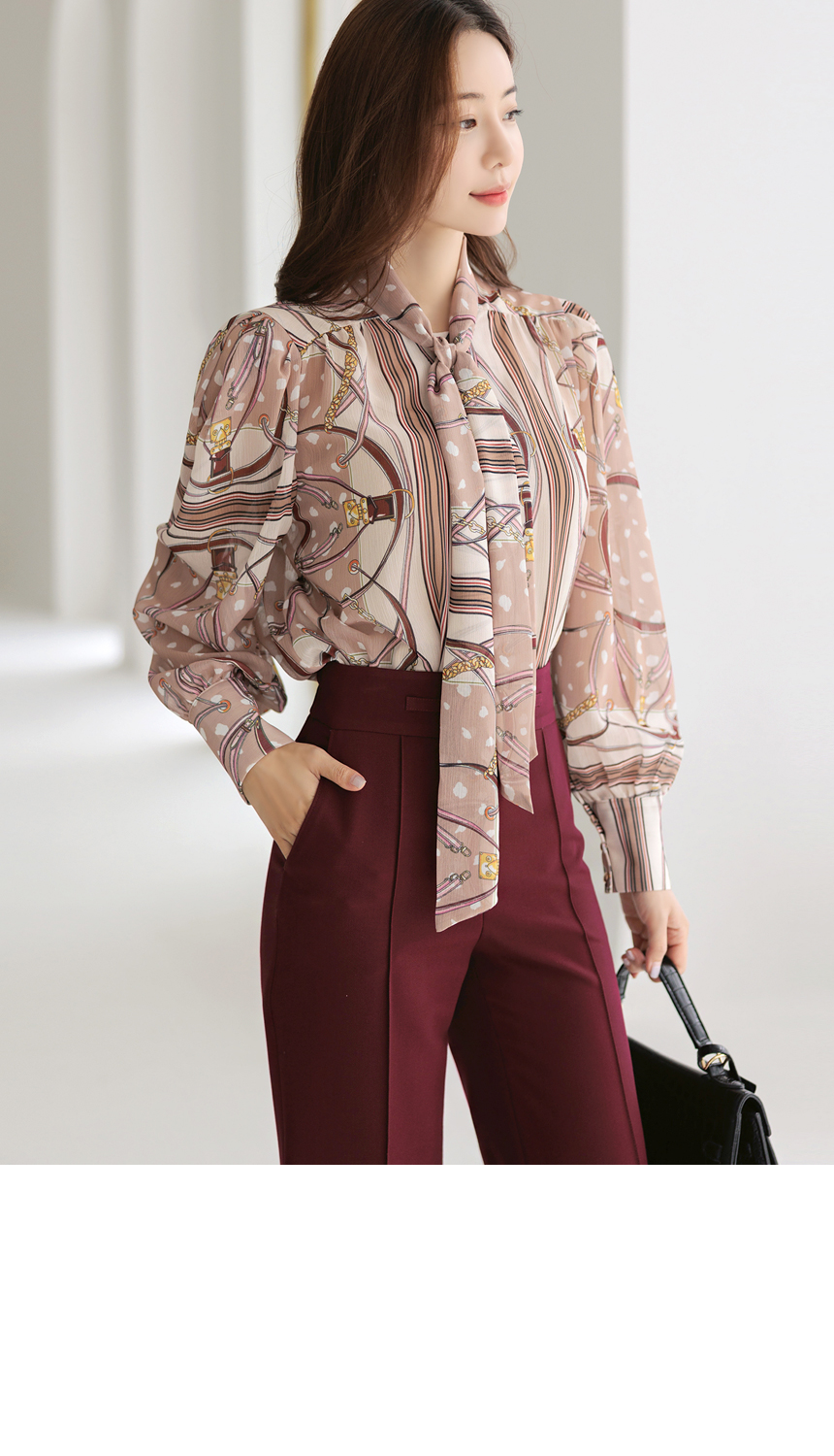 チェーンレオパード柄ボウタイブラウス | レディースファッション通販