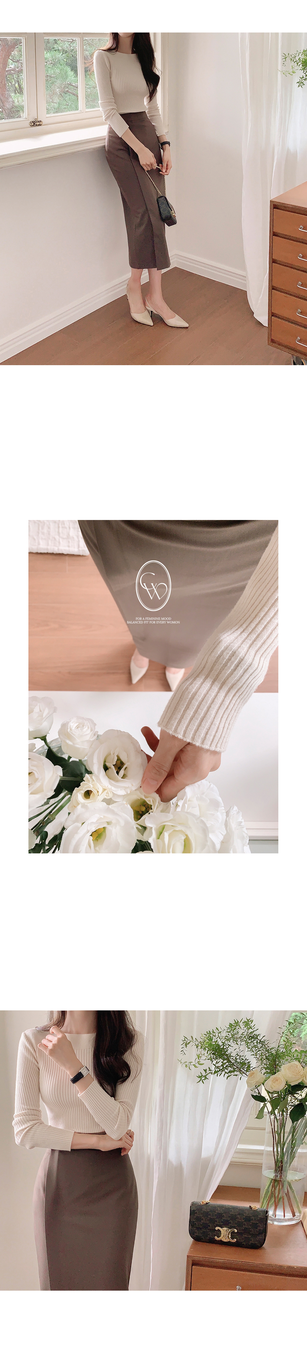 りり　ライトグレーXS ボートネックリブ編みニット | レディースファッション通販 - DHOLIC