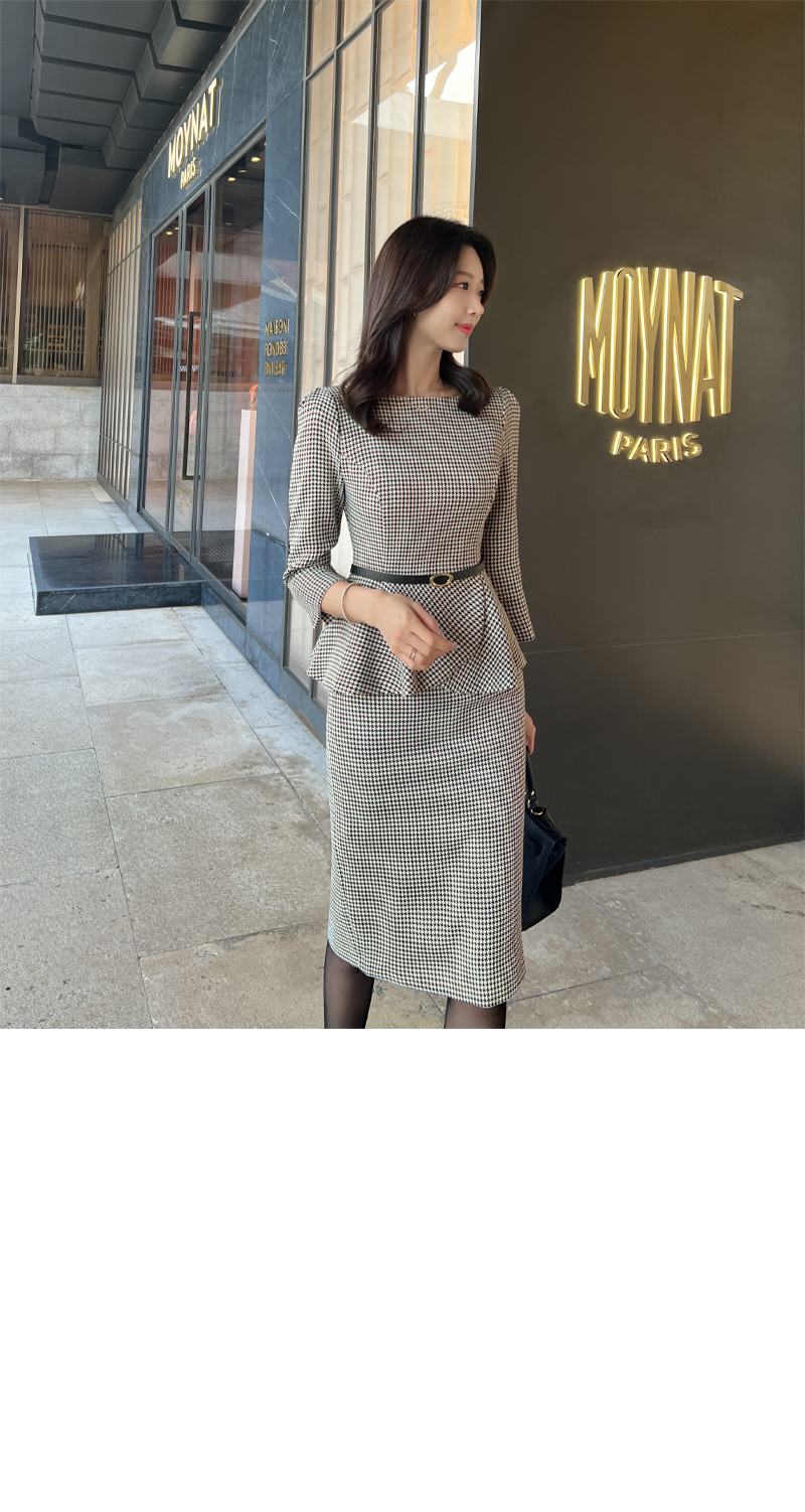 千鳥柄ペプラムワンピース | レディースファッション通販 - DHOLIC