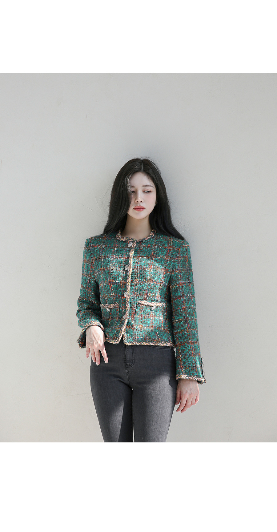 グリーンミックスツイードジャケット | レディースファッション通販