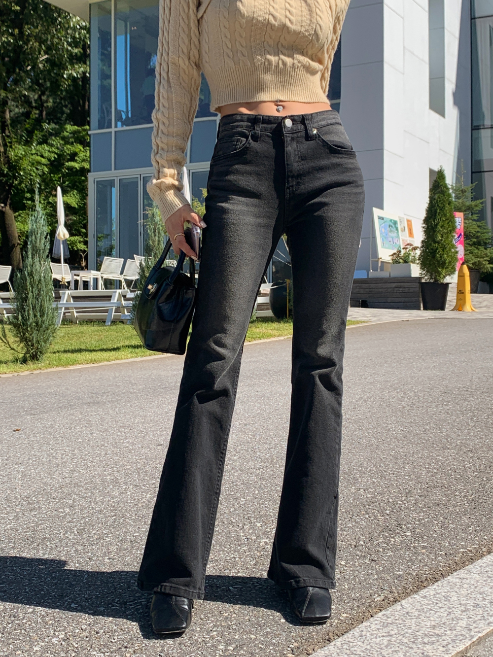 フルレングスロングフレアデニムパンツ | レディースファッション通販