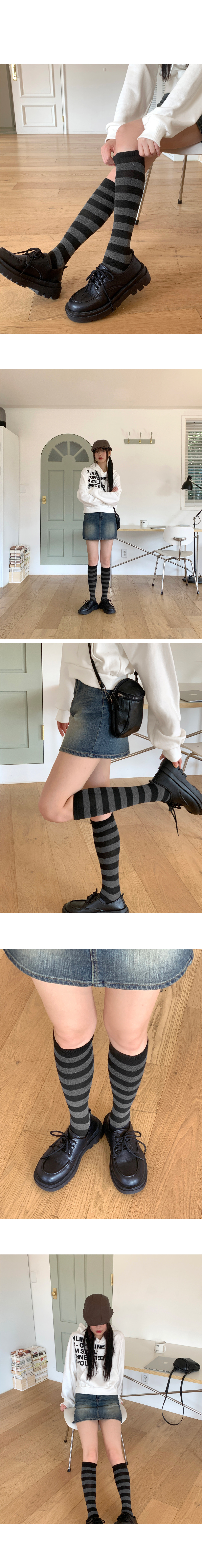 ビンテージ風ボーダーロングソックス | レディースファッション通販