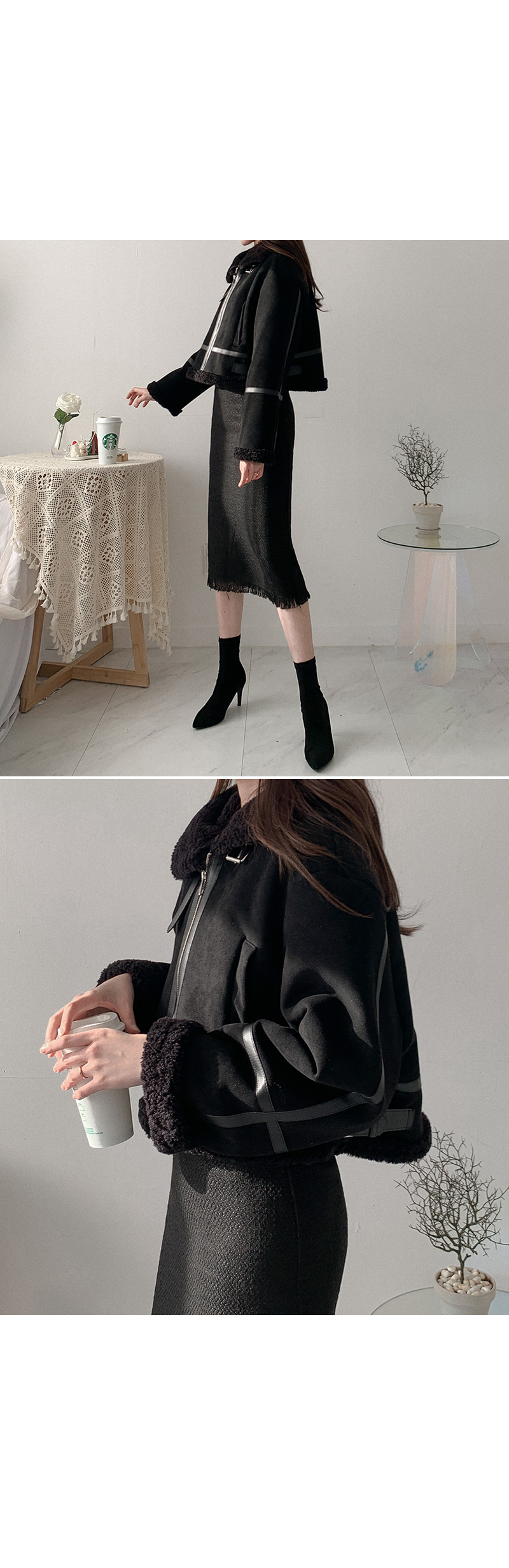 エコムートンクロップドジャケット SpRay（スプレイ） ムートンコート ボアコート クロップドフェイク