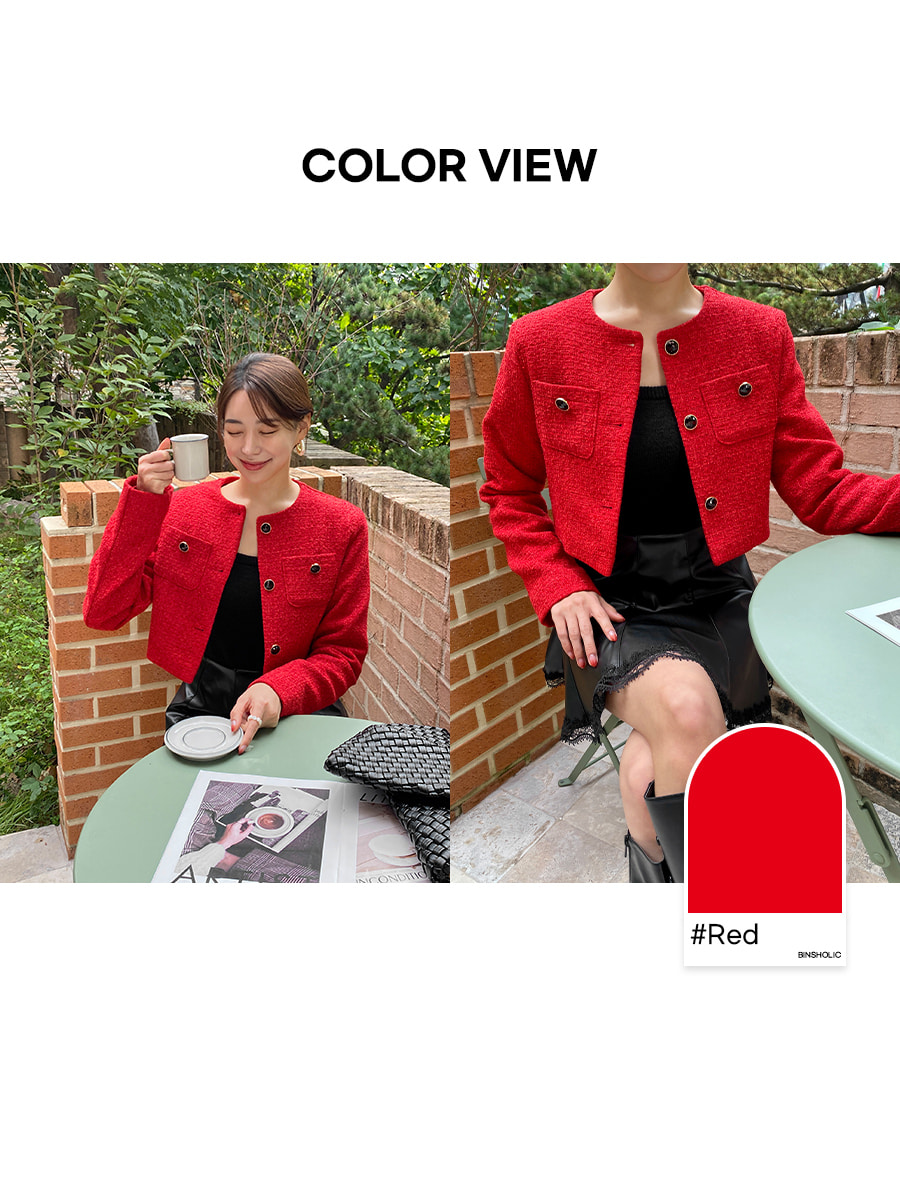 合馬 クリスチャンディオール ノーカラージャケットツイード レッド