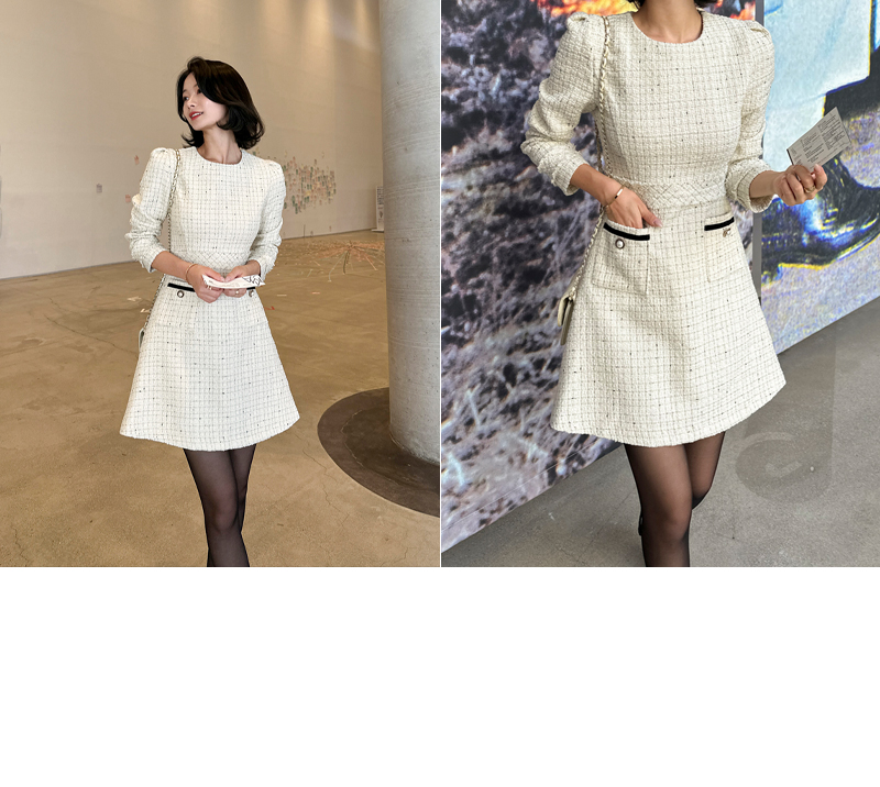 AOC3341＊配色ツイードフレアミニドレスwhM AOC3341＊配色ツイードフレアミニドレスwhM AOC3341＊配色ツイード