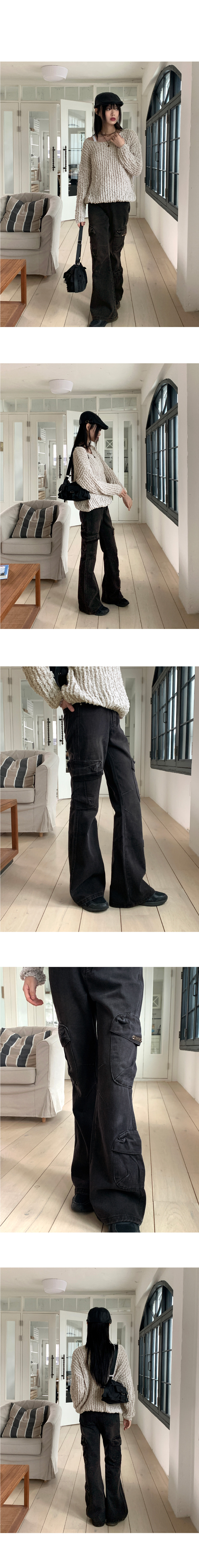 ストラップディテール カーゴフレアデニム CODA - 【24AW】フレア デニム カーゴパンツ / BLACK DENIM