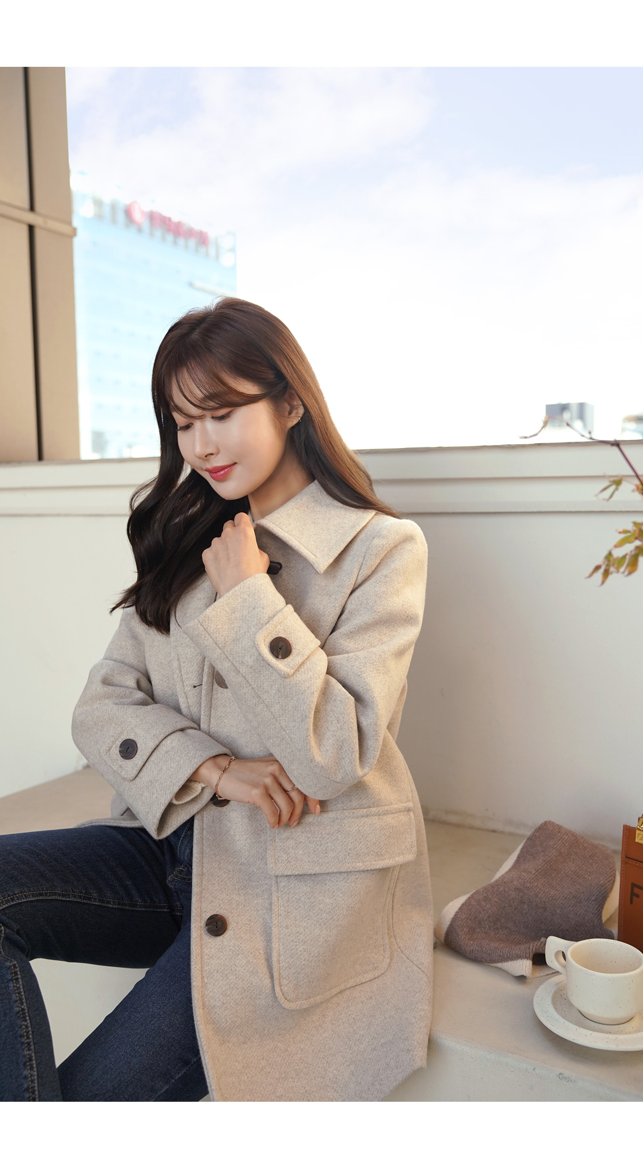ウール混ビッグフラップポケットコート | レディースファッション通販