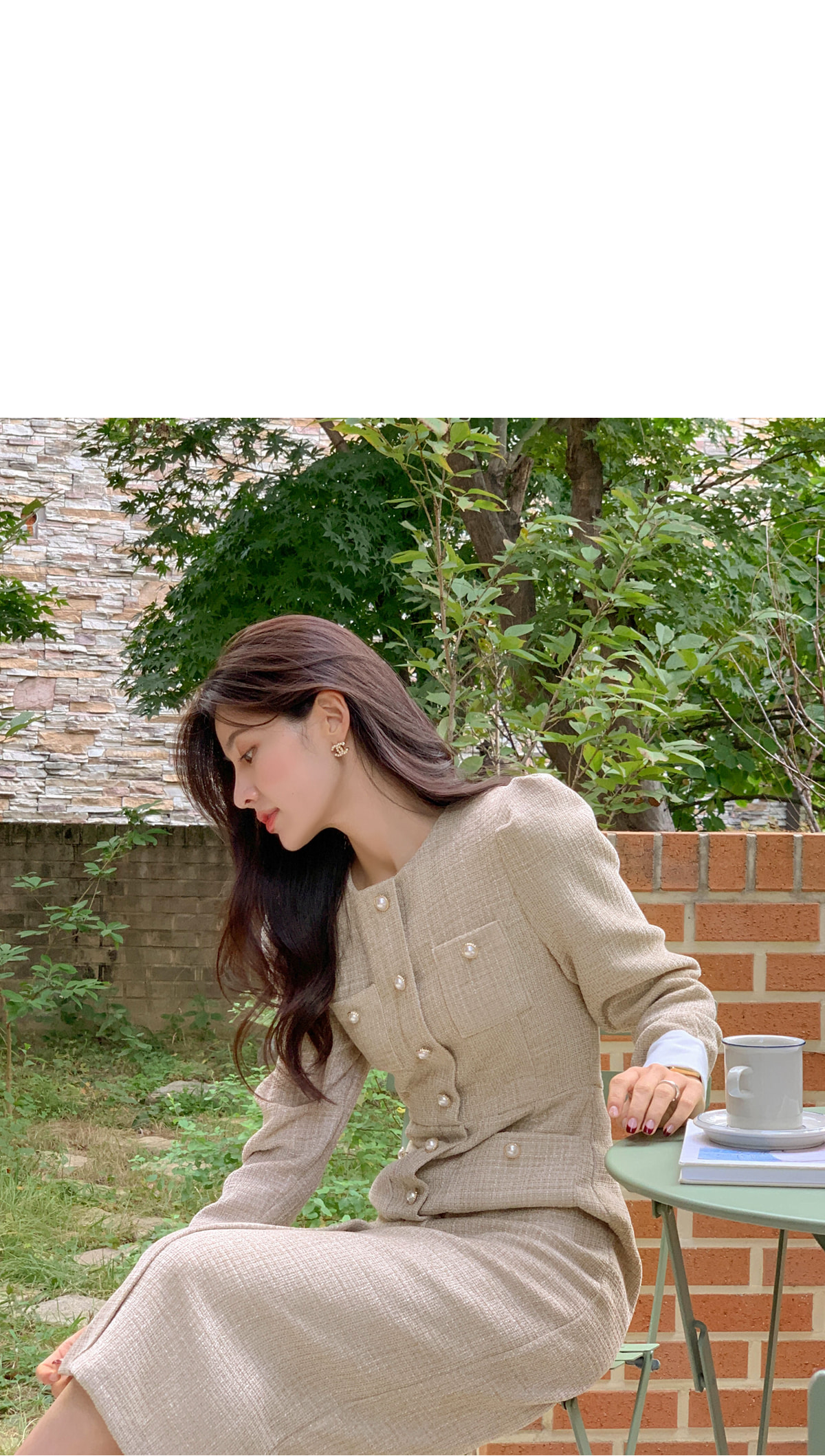 h*y様 新作ボタン付きツイードワンピース h*y様 新作ボタン付きツイードワンピース 配色ツイードボタンロング