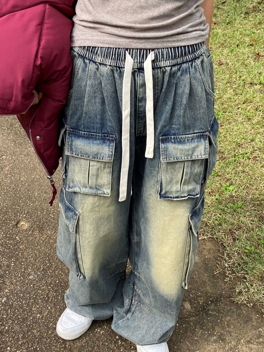 y2kビンテージ風カーゴポケットワイドデニムパンツ | レディース