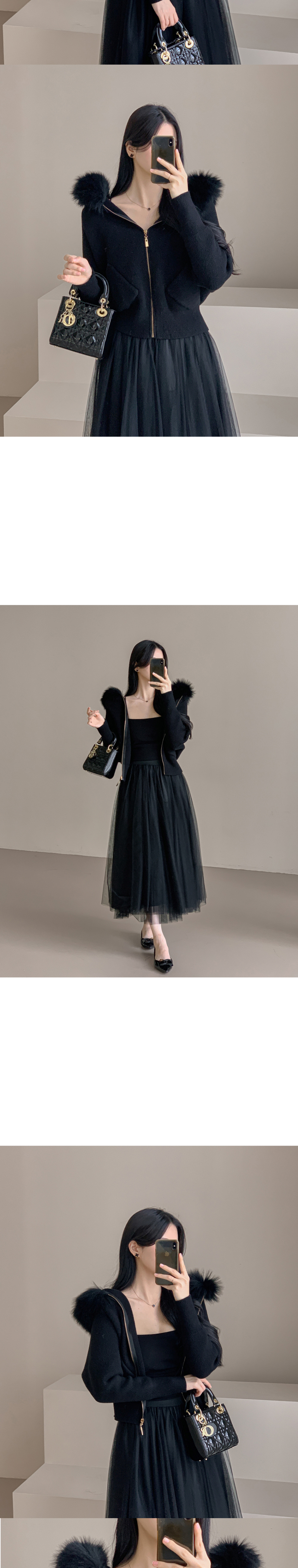 フェイクファーフードジップアップニットカーディガン | レディース