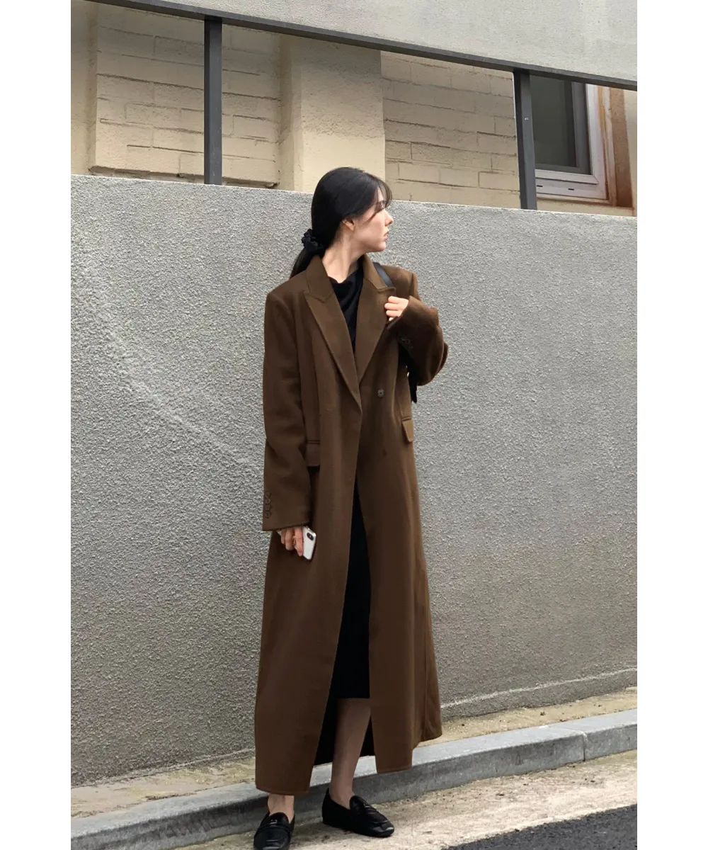 ウールブレンドロングコート(ブラウン) | レディースファッション通販 