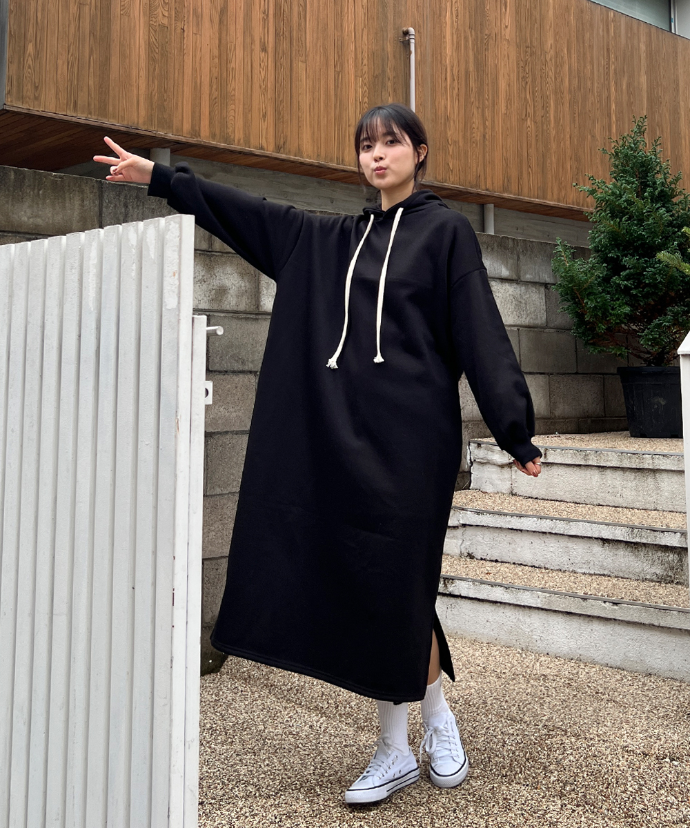 裏起毛ロングオーバーパーカーワンピース | レディースファッション