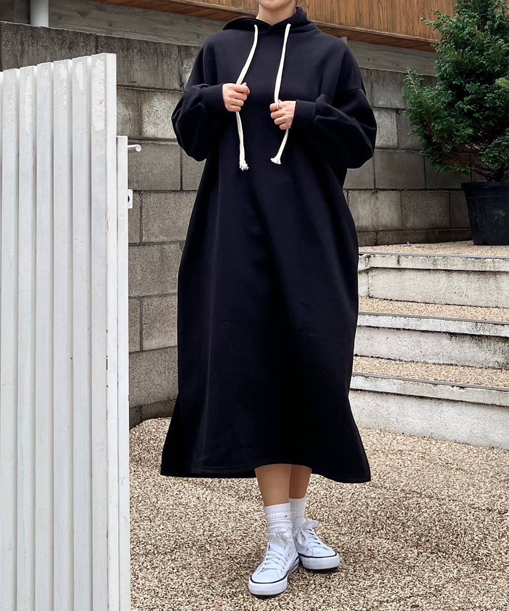 裏起毛ロングオーバーパーカーワンピース | レディースファッション