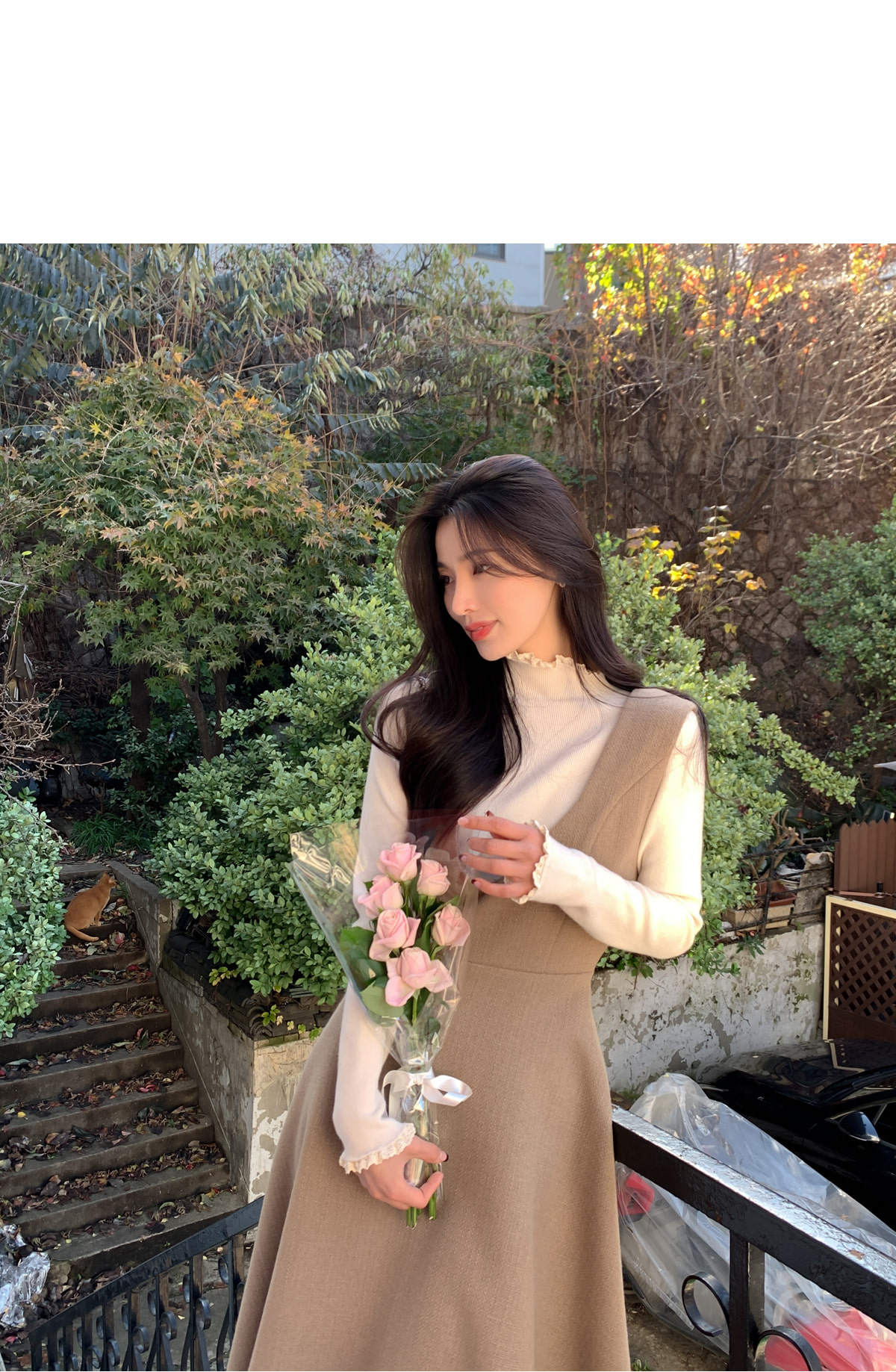 ディープVネックツイードビスチェワンピース | レディースファッション