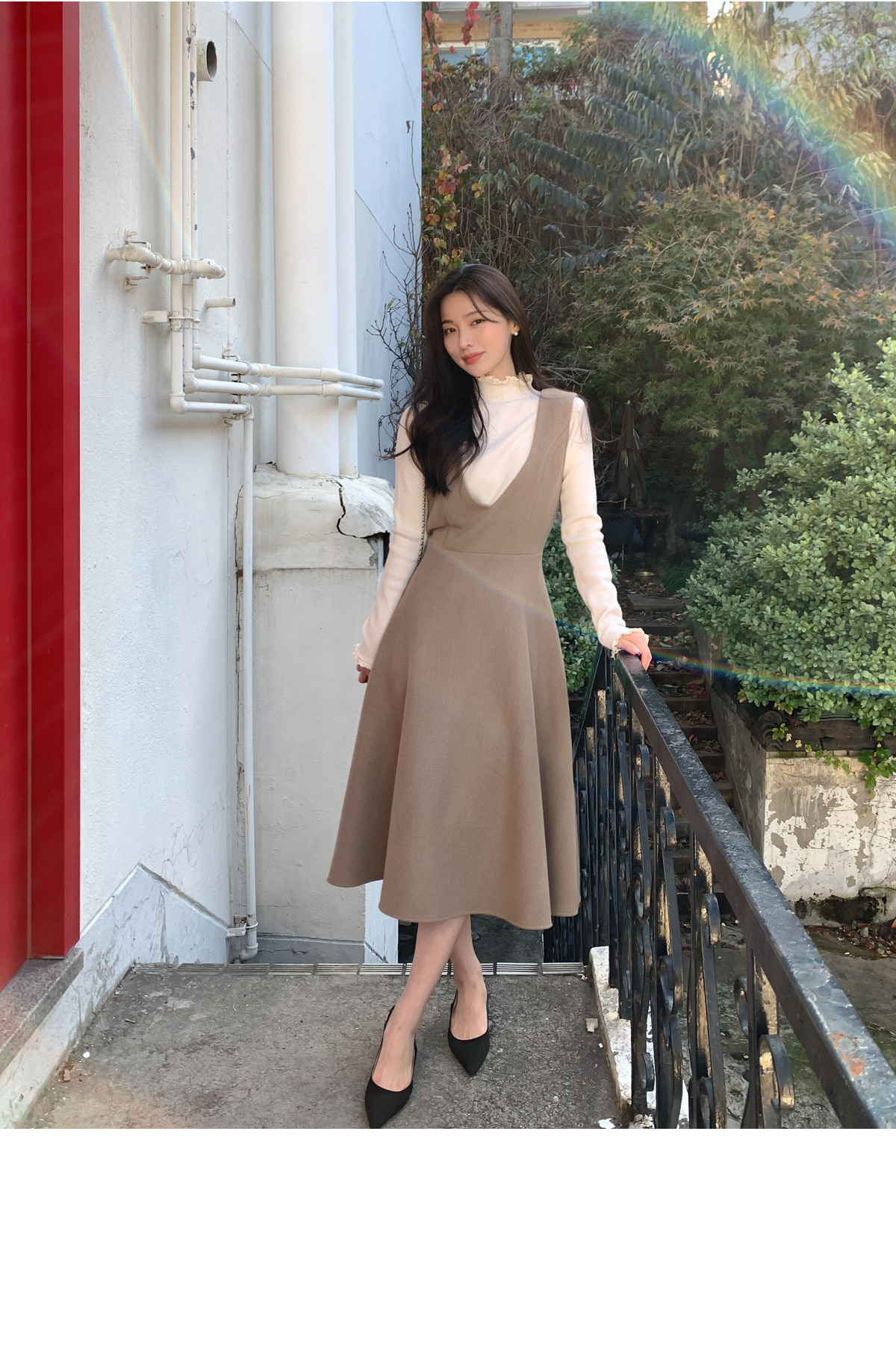 ディープVネックツイードビスチェワンピース | レディースファッション