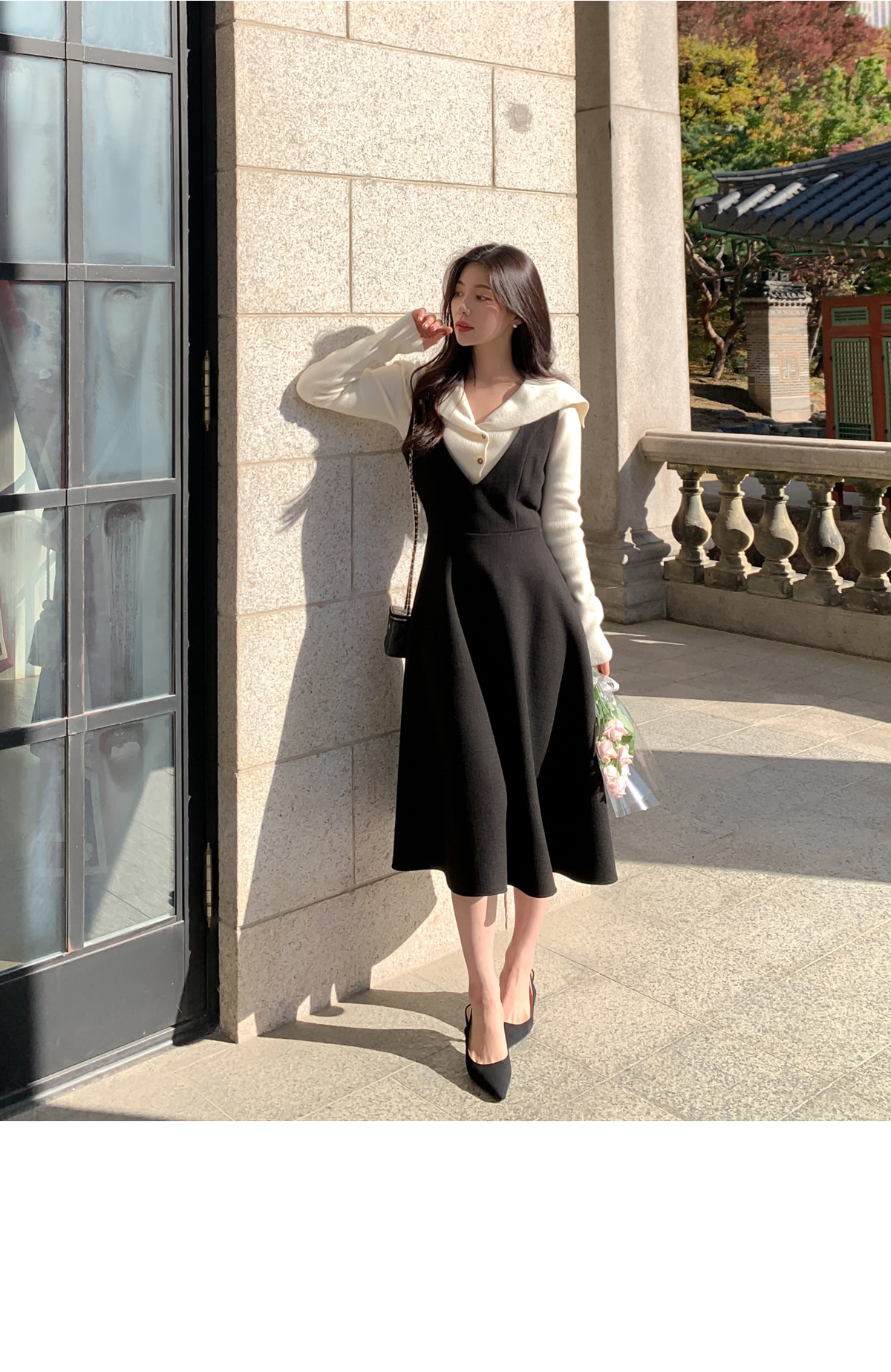 ディープVネックツイードビスチェワンピース | レディースファッション