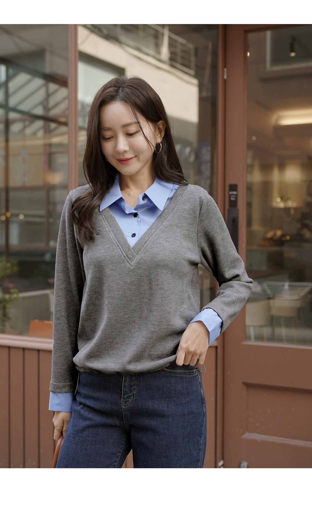 tシャツ レイヤード風Vネックニット レディース シャツレイヤード風Vネックニット | レディースファッション通販