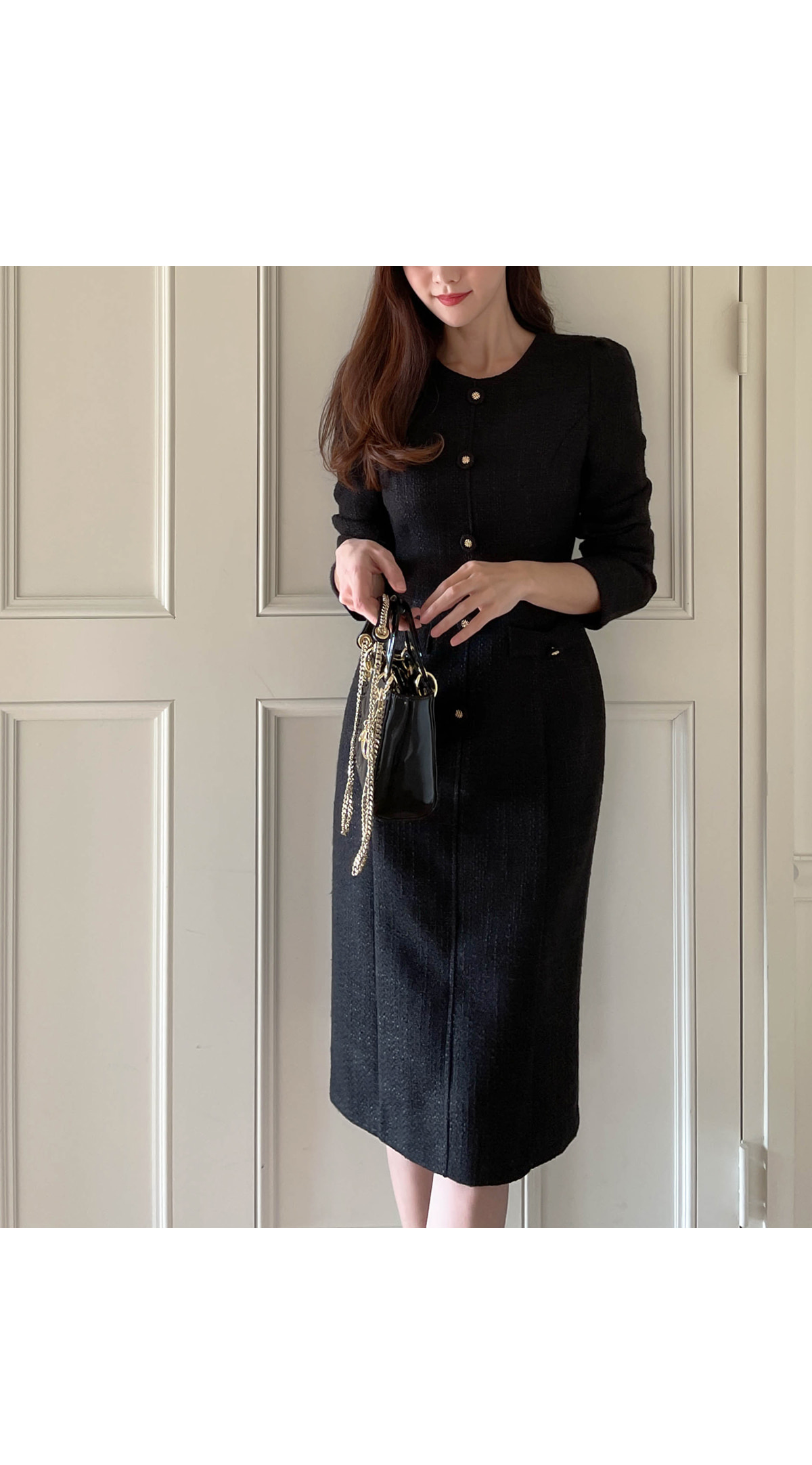 フェイクボタンツイードワンピース | レディースファッション通販 - DHOLIC