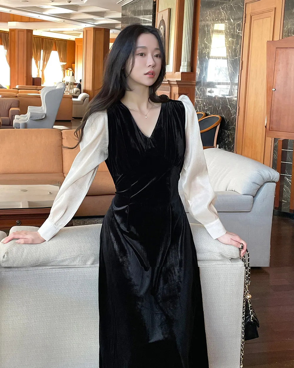 ドレスプロダクション ベロア チュール ティアードドレス（W302BK  