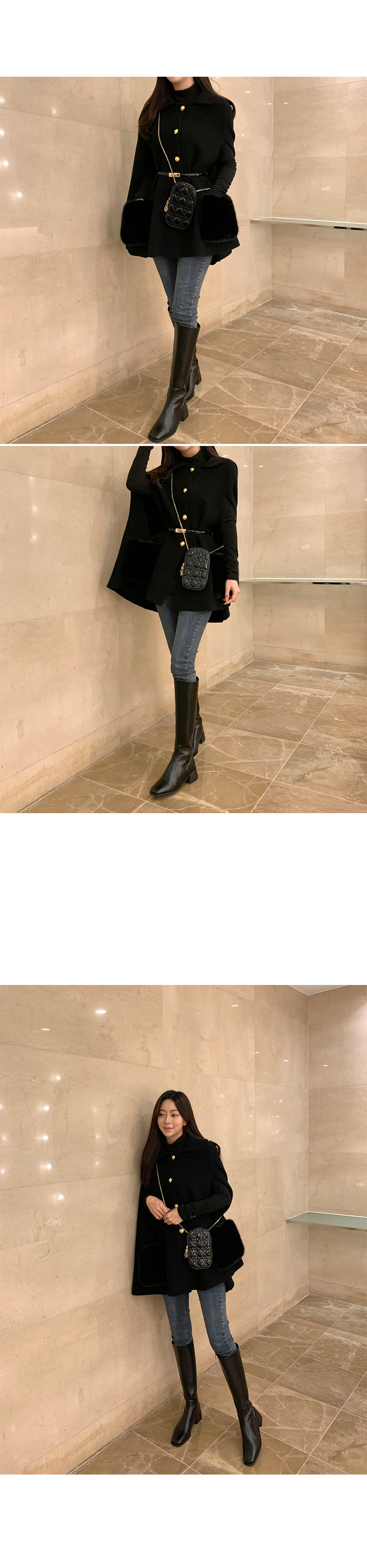 ⭐︎新品定価以下em.エムドット　エコファーケープコートブラック エコファーベルト付ケープコート | レディースファッション通販 - DHOLIC