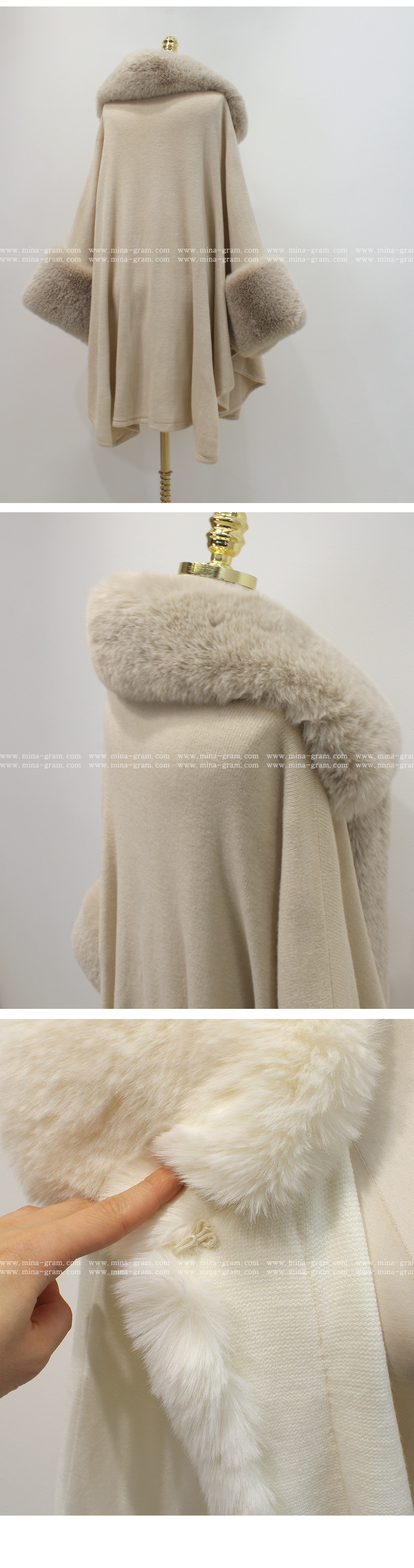 DHOLIC ベルト付エコファーケープコート　アイボリー ベルト付エコファーケープコート | レディースファッション通販