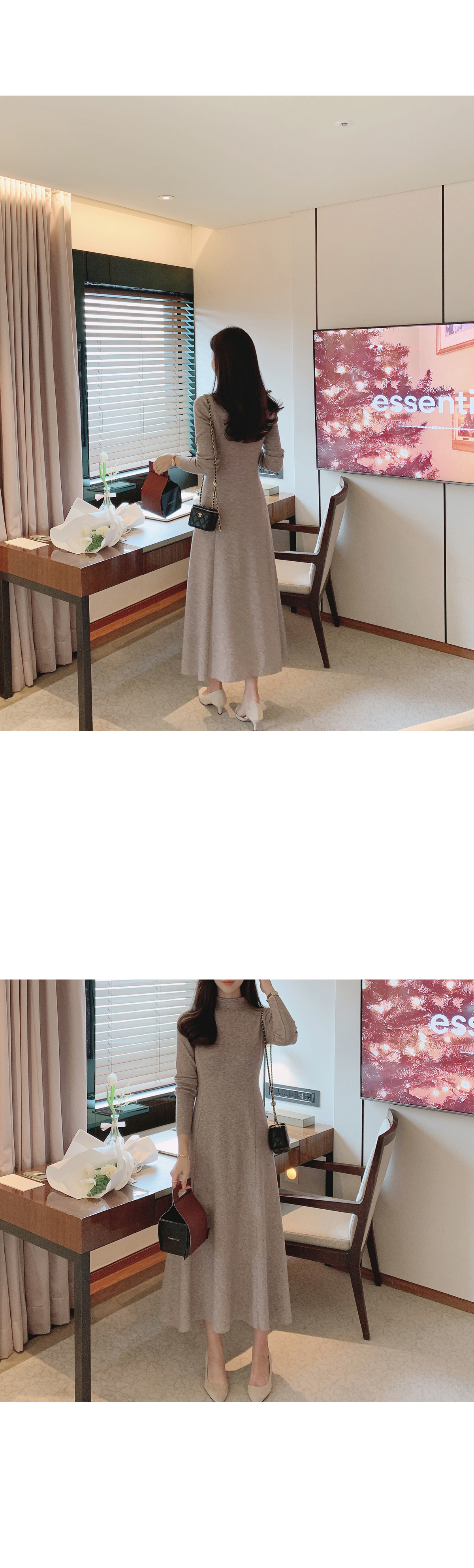 ハーフネックフレアラインニットワンピース | レディースファッション