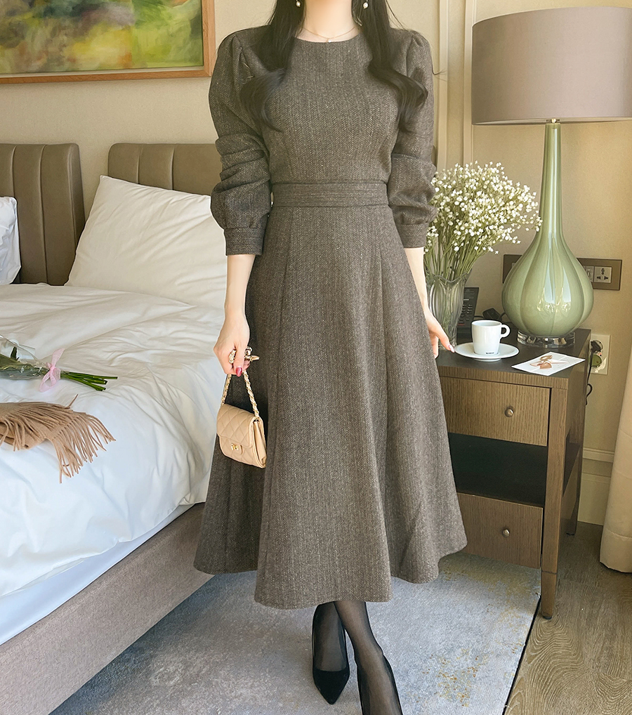 ヘリンボーンフレアワンピース | レディースファッション通販 - DHOLIC