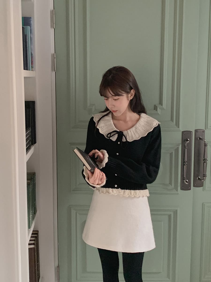 新品同様☆ミニフリル ニットカーディガン　／カラー　ブラック Amazon | [ユナイテッドアローズ] ミニフリル ニット