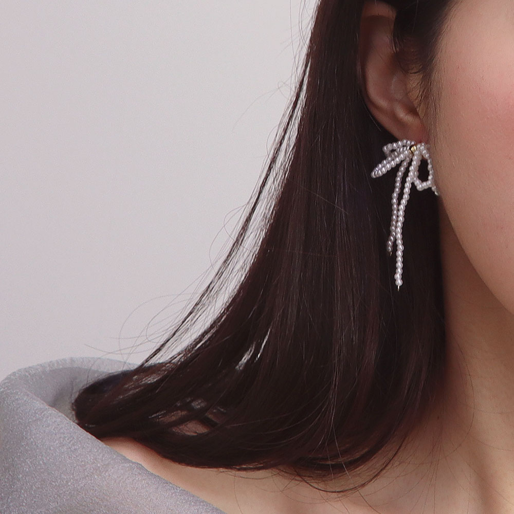 {送料.関税込} リボンドロップパールピアス ペア 送料.関税込} リボンドロップパールピアス ペア