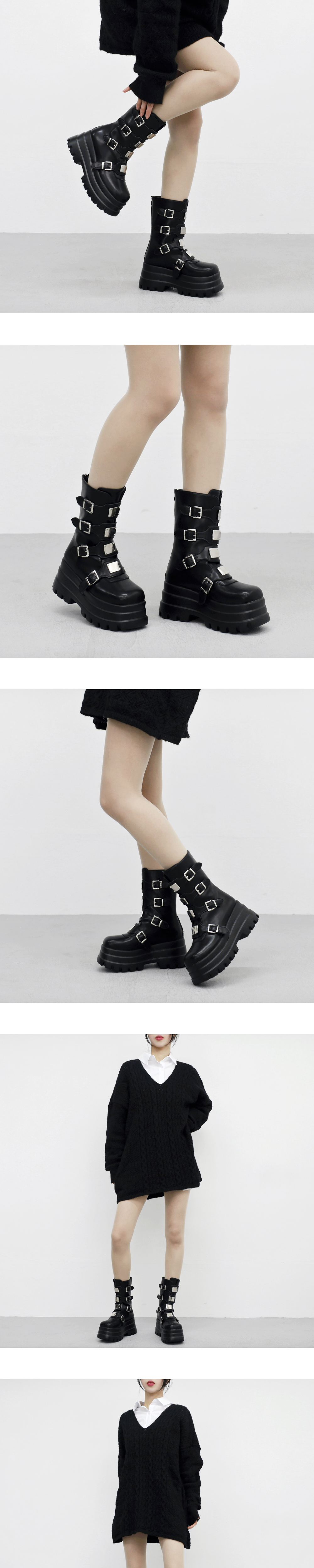 チャンキーソールバックルベルトブーツ | レディースファッション通販