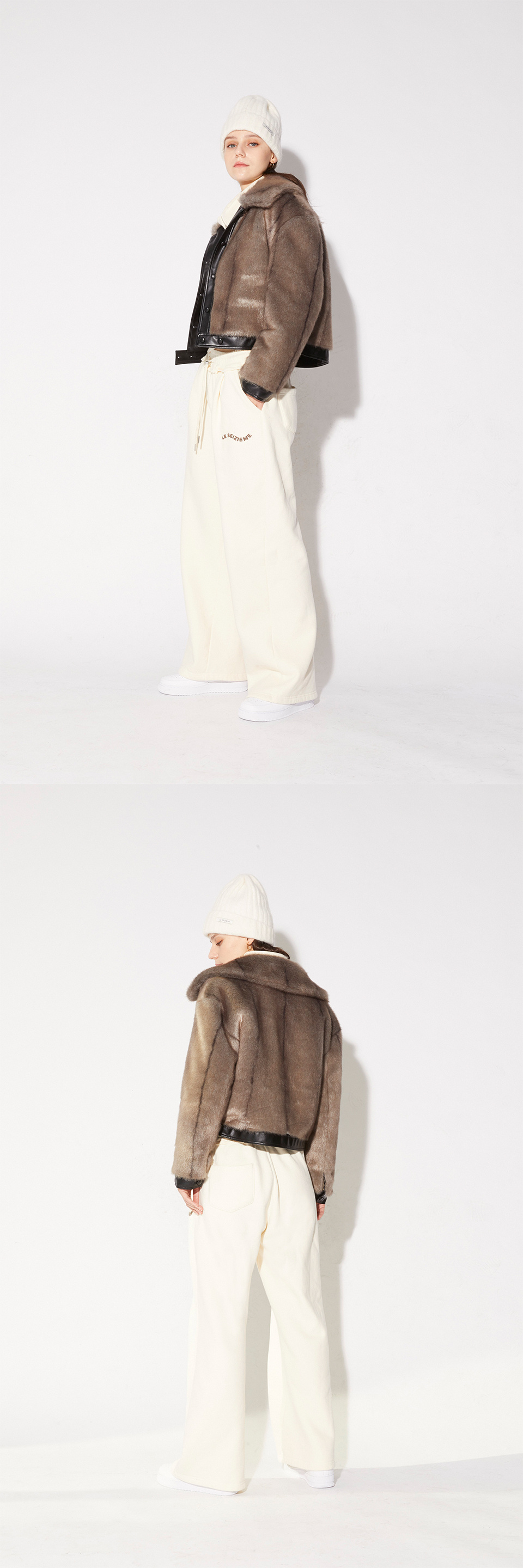 ウダビ着用]レザー調配色エコファージャケット(GRAY