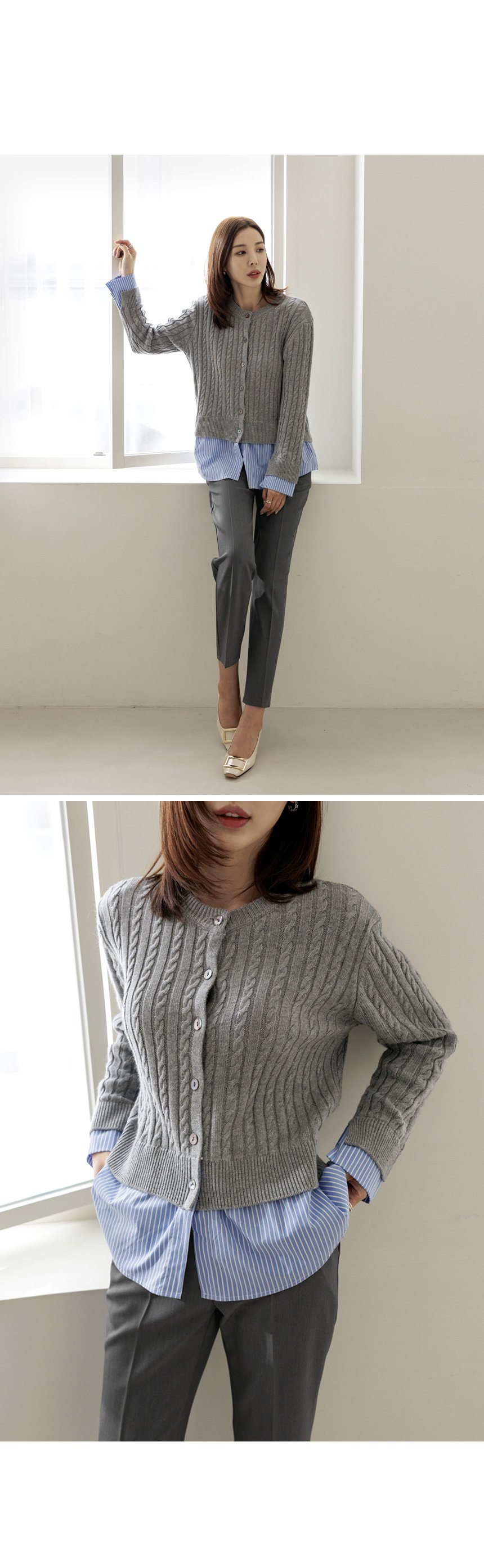 ストライプシャツレイヤードカーディガン | レディース