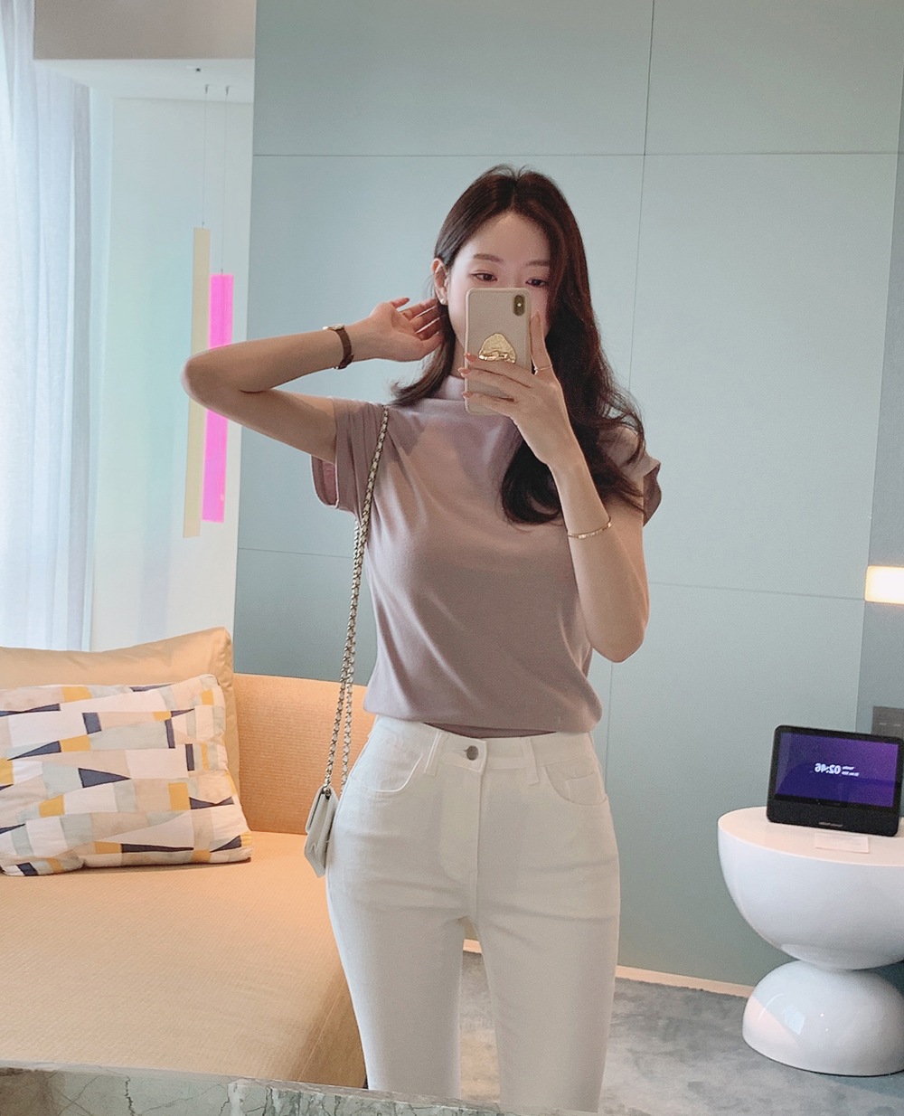 モックネックフレンチスリーブTシャツ | レディースファッション通販