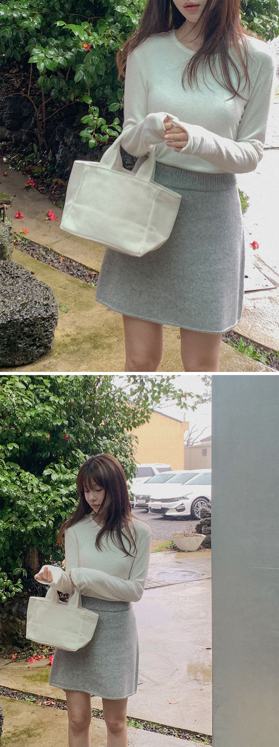 CELINE セリーヌ ウールクロストラぺーズミニスカート グレー f17555-1.jpg