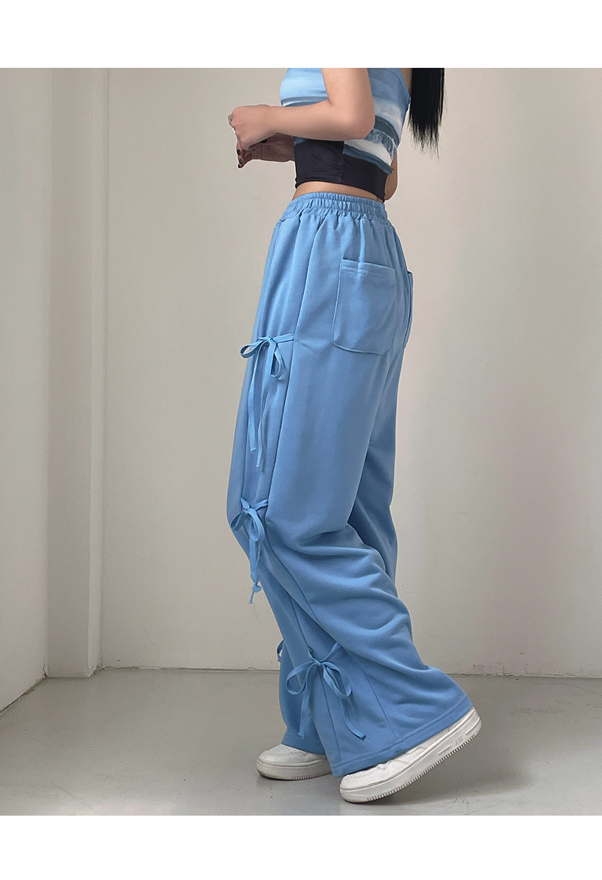 サイドリボンワイドスウェットパンツ | レディースファッション