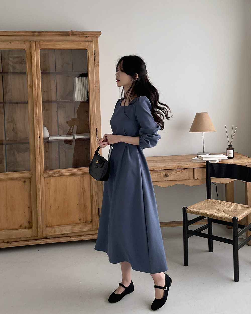 起毛スクエアネックパフスリーブワンピース | レディースファッション