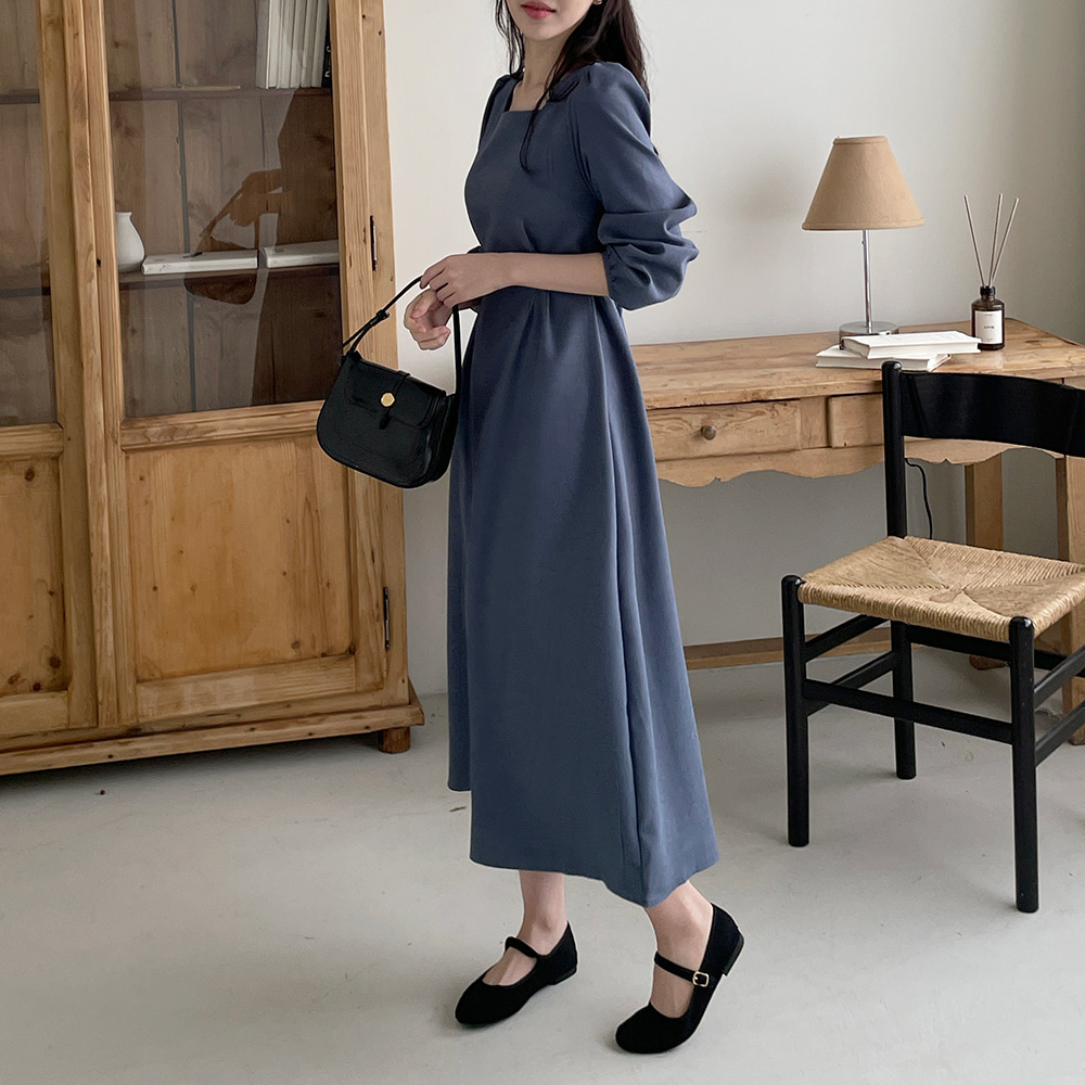 起毛スクエアネックパフスリーブワンピース | レディースファッション