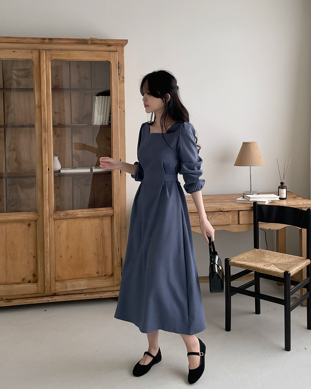 起毛スクエアネックパフスリーブワンピース | レディースファッション